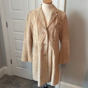 Three-quarter length suede three button jacket. Size 8 by John Paul Richard.